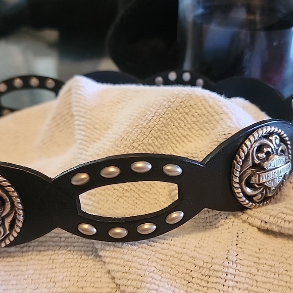 Harley Davidson Black Leather Belt W Logo Conchos Size 32